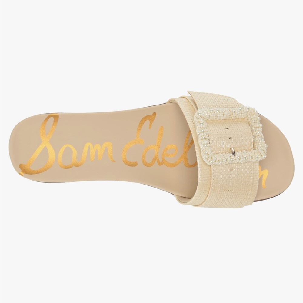 Sam Edelman Women's Ariane Cream Raffia Beaded Slide Sandals
